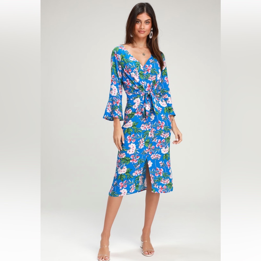 Lulu's April Blue Floral Midi Dress